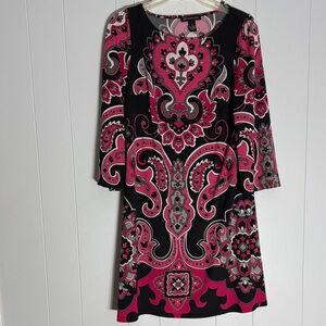 INC International Concepts Vibrant Pink and Black Paisley Dress